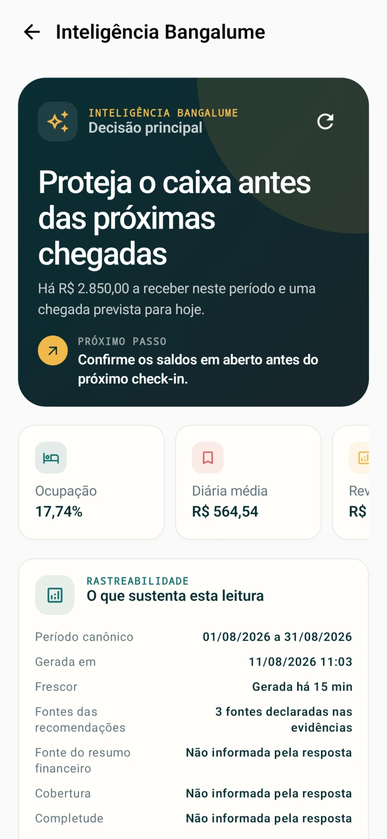 Recomendação do Intelligence no aplicativo Android, com dados de teste
